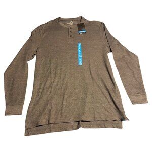 Outdoor Canyon River Mens Henley Thermal Shirt Long Sleeve Brown Size L 3-Button